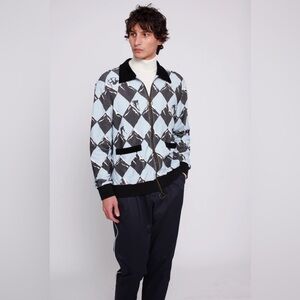 Tombolo ‘Black Diamond’ Cabana Shirt Terry Cloth Jacket Sz Large Blue Black